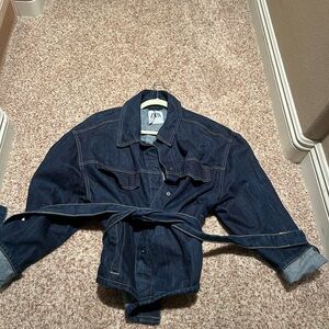 Zara oversized dark denim tie around jacket